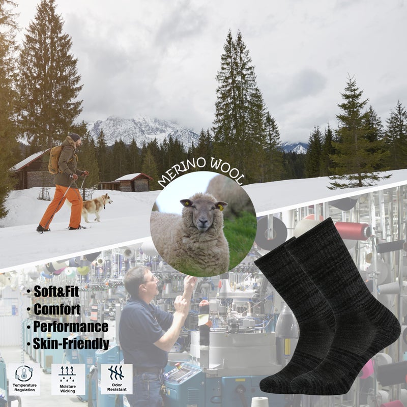 Ortis Men's Merino Wool Cushion Crew Socks with Moisture Wicking Control Light Weight Breathable for Outdoor Hiking Cycling(Black L) - Image 5